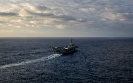 231110-N-TD381-1048 PHILIPPINE SEA (Nov. 10, 2023) Nimitz-class aircraft carrier USS Carl Vinson (CVN 70) transits the Pacific Ocean during Annual Exercise (ANNUALEX) 2023. ANNUALEX is a multilateral exercise conducted by naval elements of the Royal Australian, Royal Canadian, Japan Maritime Self-Defense Force, and U.S. navies to demonstrate naval interoperability and a joint commitment to a free and open Indo-Pacific. Vinson, flagship of Carrier Strike Group ONE, is deployed to the U.S. 7th Fleet area of operations in support of a free and open Indo-Pacific. (U.S. Navy photo by Mass Communication Specialist 3rd Class Isaiah Goessl)