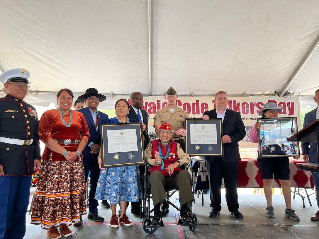Presentation of DOD certificate to Peter McDonald, one of only three living Code Talkers. (Photos courtesy from the NCM Director Vince Houghton)