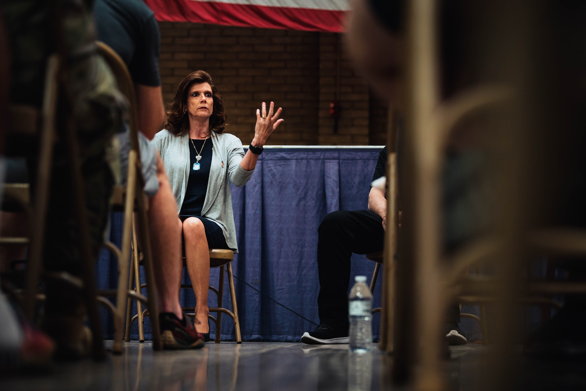 Teri Caserta, Brandon Caserta Foundation president, speaks at a resiliency Airmen-to-Airmen event.