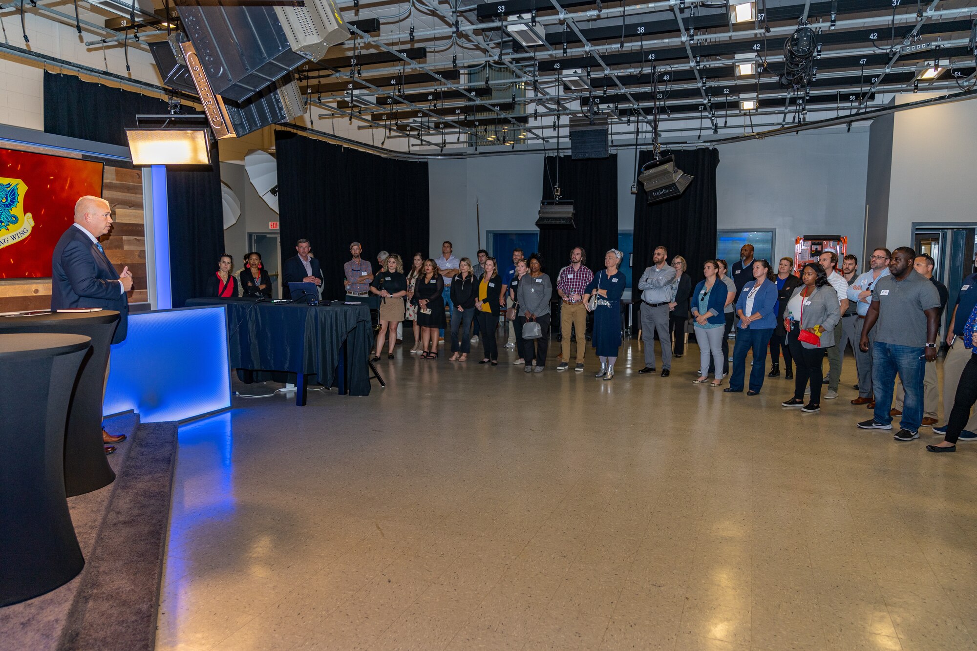 Mr. Craig Biddington, 81st Training Wing director of staff, welcomes community and local business leaders to the base during the Leadership Gulf Coast tour at Keesler Air Force Base, Mississippi, Nov. 9, 2023.