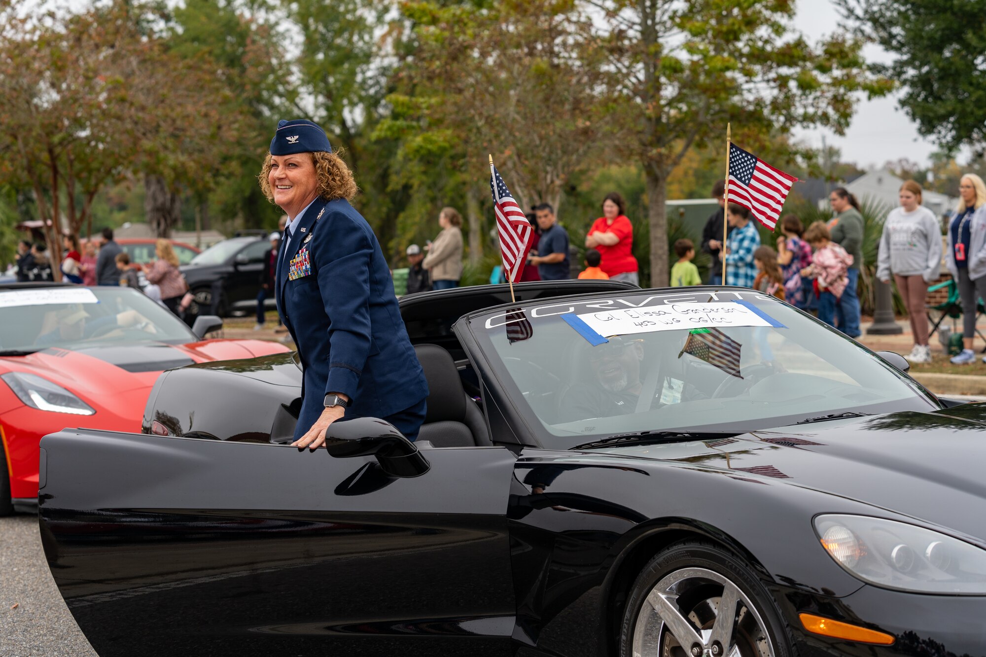 U.S. Air Force Col. Elissa Grandson, 403rd Operations Group commander, participates in the Veterans Day Parade in D’Iberville, Mississippi, Nov. 11, 2023.