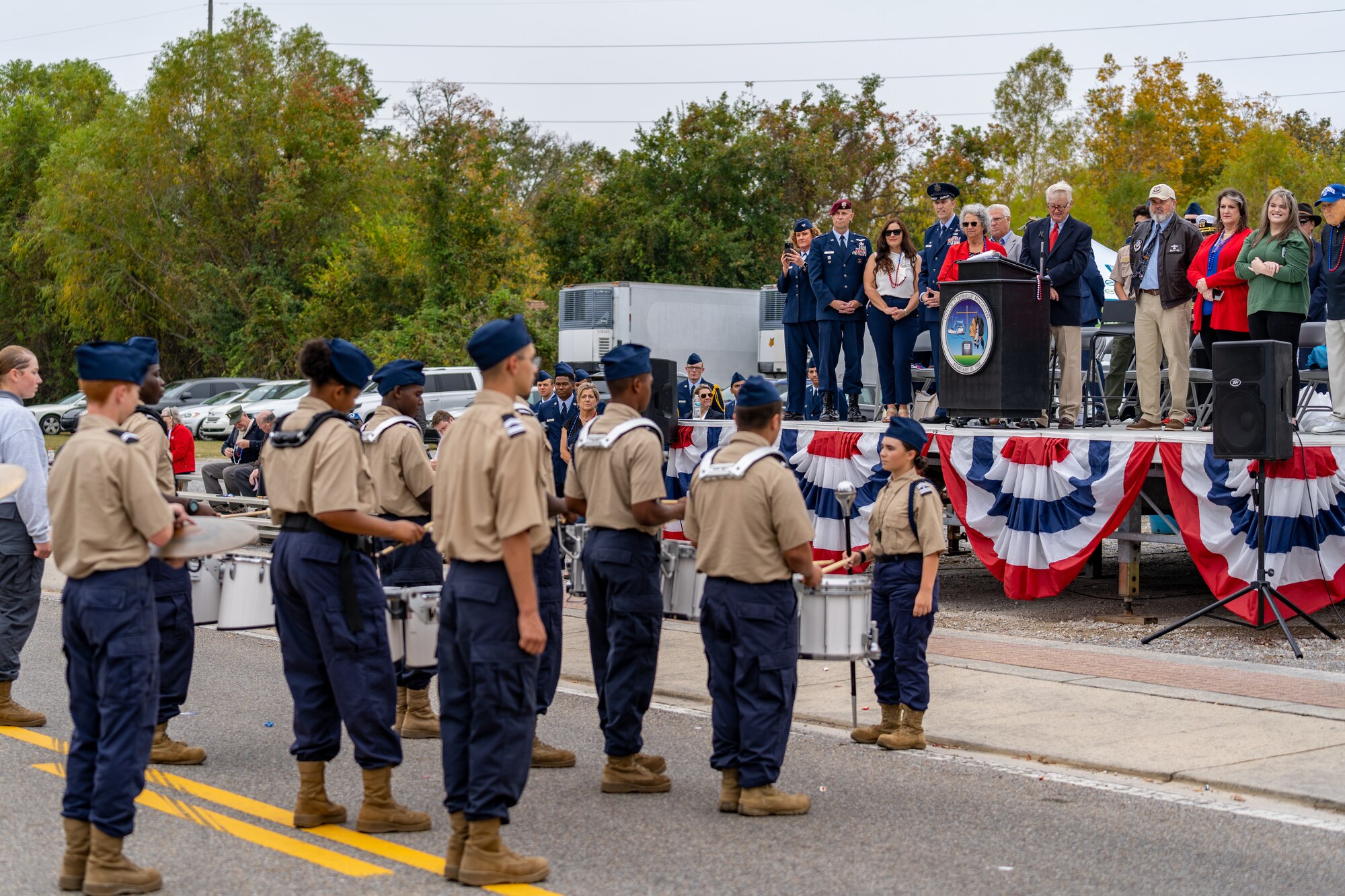 Cadets from the Challenge Academy at Camp Shelby, Mississippi perform during the Veterans Day Parade in D’Iberville, Mississippi, Nov. 11, 2023.