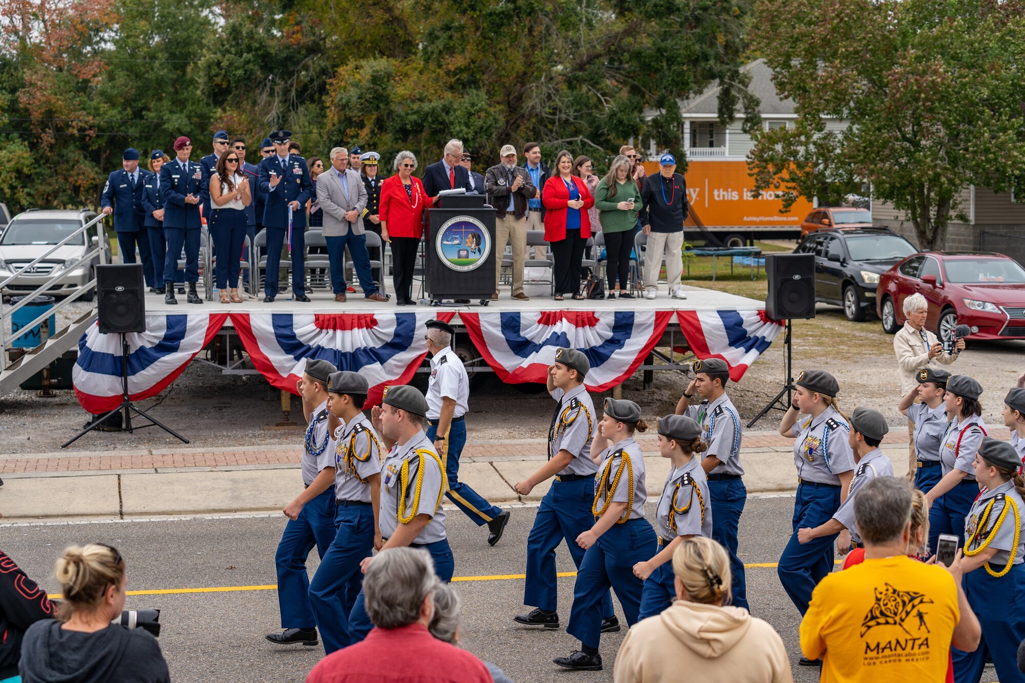 81st Training Wing leadership attend the Veterans Day Parade in D’Iberville, Mississippi, Nov. 11, 2023.