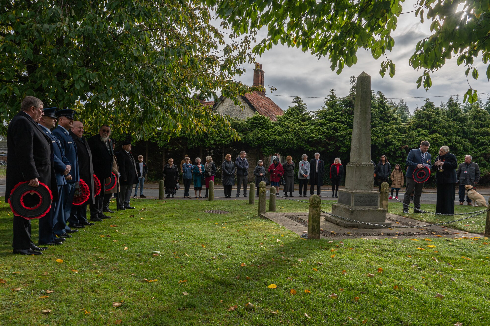 U.S. Air Force Senior Enlisted Leaders assigned to Royal Air Force Mildenhall and members of the Beck Row community, gather to pay their respects on Remembrance Day, Beck Row, England, Nov. 12, 2023.