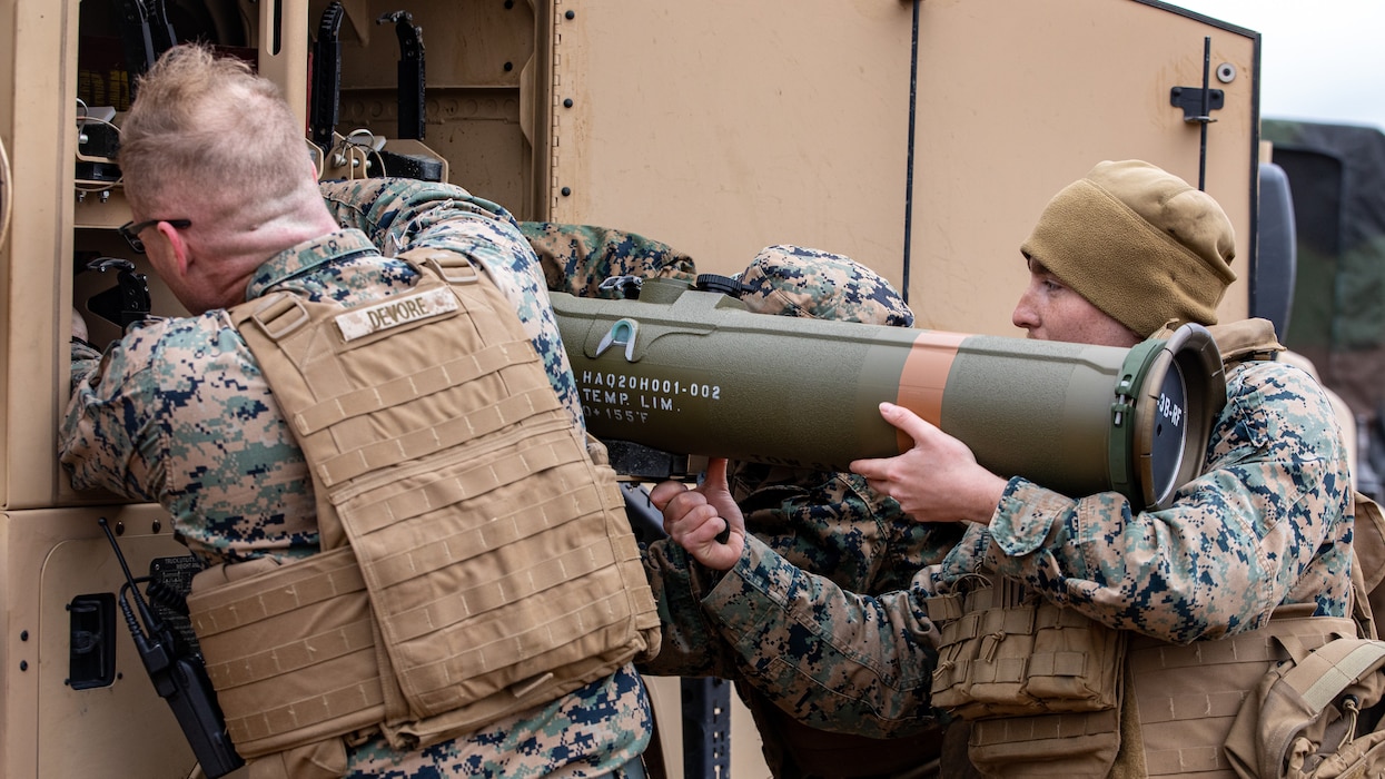 Marines with Anti-Tank Training Company fire TOW Missiles on a JLTV near Fort Smith, Arkansas