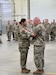 Army 1st Sgt. Naarah Stallard (left) receives congratulations from Command Sgt. Maj. John D. Sallee, the retired sergeant major for the 198th Military Police Battalion at her promotion ceremony in Louisville, Kentucky on October 15, 2023. Stallard was pinned to sergeant major by Sallee at the ceremony. (U.S. Army National Guard photo courtesy of Command Sgt. Maj. Naarah Stallard)