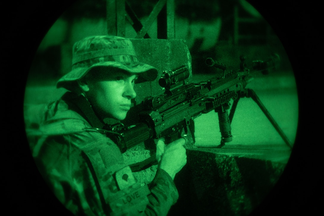A soldier on patrol during a nighttime troop movement during Exercise Southern Vanguard 24.