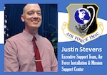 Graphic with photo of Stevens with AFIMSC shield