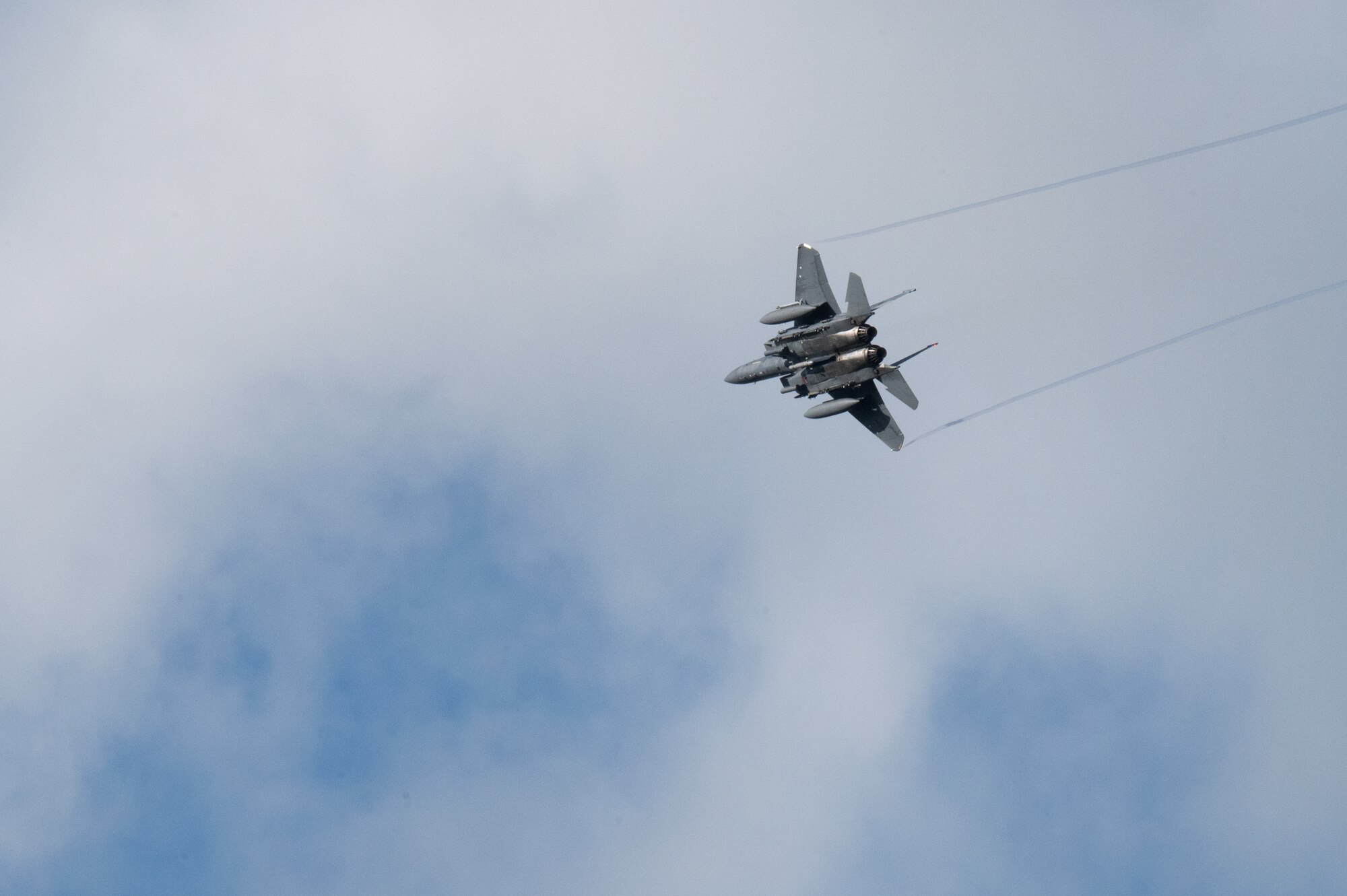 U.S. Air Force F-15E Strike Eagle, assigned to the 494th Fighter Squadron, takes off from RAF Lakenheath, England, Nov. 6, 2023.