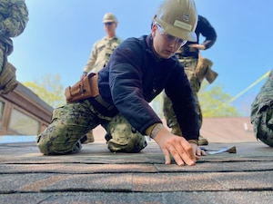 BOSWELL PA (Nov. 5, 2023) U.S. Navy Seabees assigned to Construction Battalion Maintenance Unit (CBMU) 202 construct a cabin in Boswell, Pennsylvania for a local outdoor leadership non-profit organization, Outdoor Odyssey, as part of the Department of Defense’s innovative readiness training program. The IRT program delivers hands-on training opportunities to military units to increase their deployment readiness while providing key services, like construction capabilities, to American communities. CBMU 202, is a subordinate command to Navy Expeditionary Combat Command, who mans, trains, equips, organizes and sustains their forces to bridge the gap from sea to shore and provide expeditionary capabilities in remote, complex and austere environments.