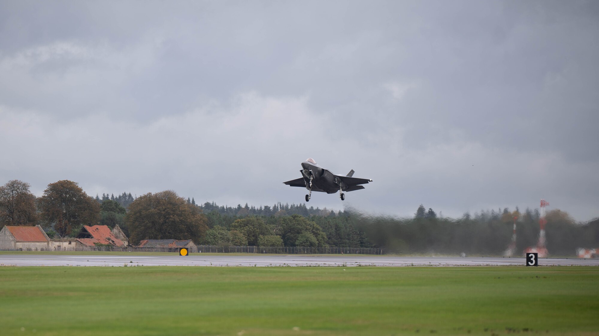 A U.S. Air Force F-35A Lighting II assigned to the 493rd Fighter Squadron takes off to participate in Atlantic Trident 23 at RAF Lakenheath, England, Nov.1, 2023.