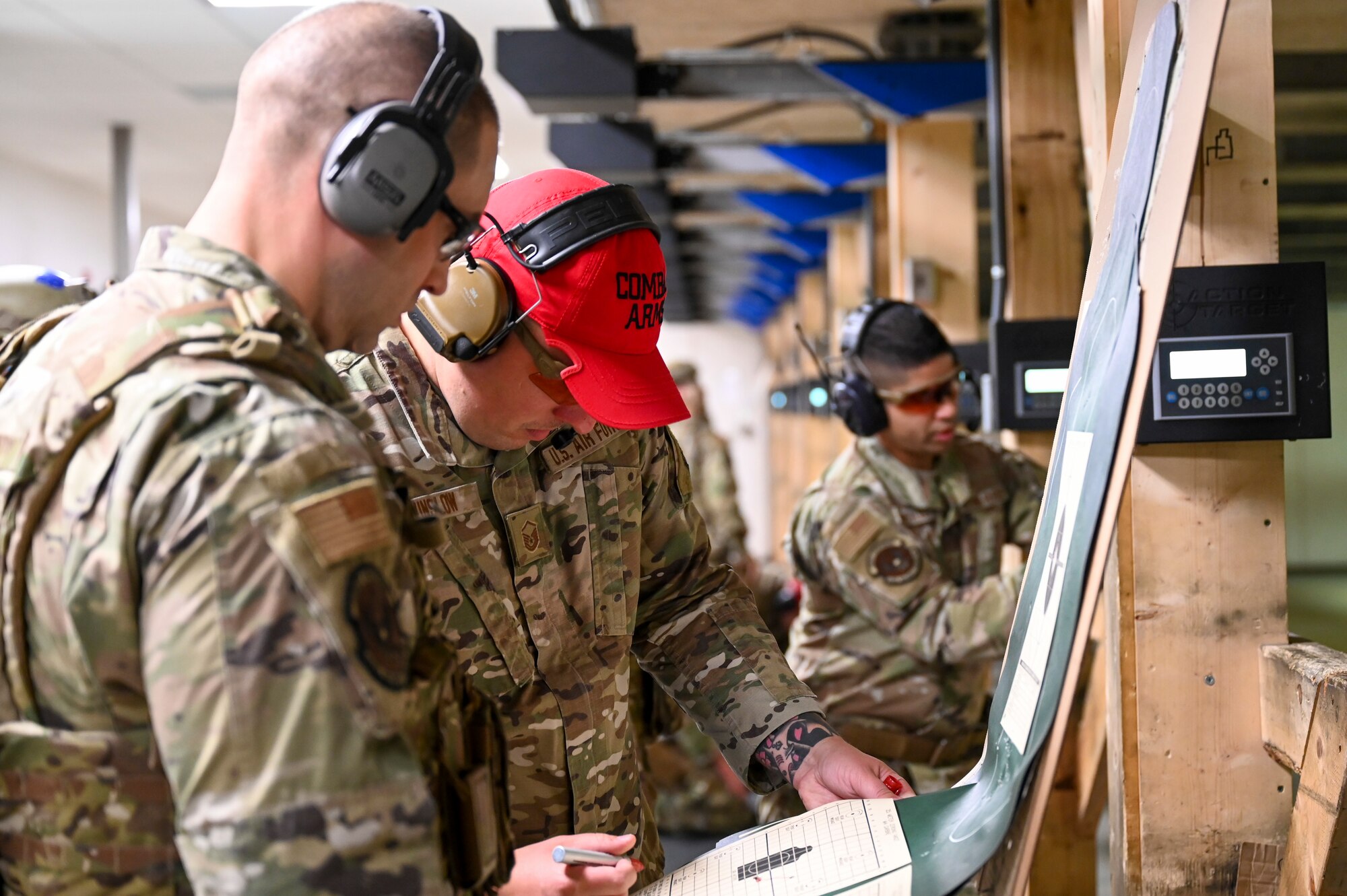Master Sgt Christopher Winslow, the Combat Arms Training and Maintenance noncommissioned officer-in-charge, 442d Security Forces Squadron, oversees operations at the range November 3, 2023 at Whiteman AFB, Mo.