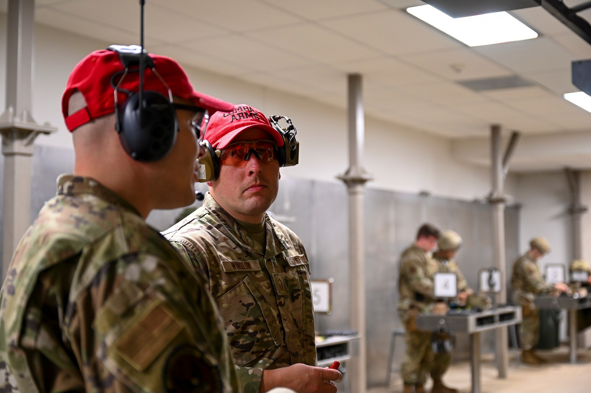 Master Sgt Christopher Winslow, the Combat Arms Training and Maintenance noncommissioned officer-in-charge, 442d Security Forces Squadron, oversees operations at the range November 3, 2023 at Whiteman AFB, Mo.