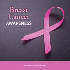 According to the CDC, about 255,000 women get breast cancer and 42,000 women die from the disease each year. Learn about risks, symptoms, screenings, and diagnosis here: https://www.cdc.gov/cancer/dcpc/resources/features/breastcancerawareness/. (Defense Health Agency graphic by Kim Farcot)