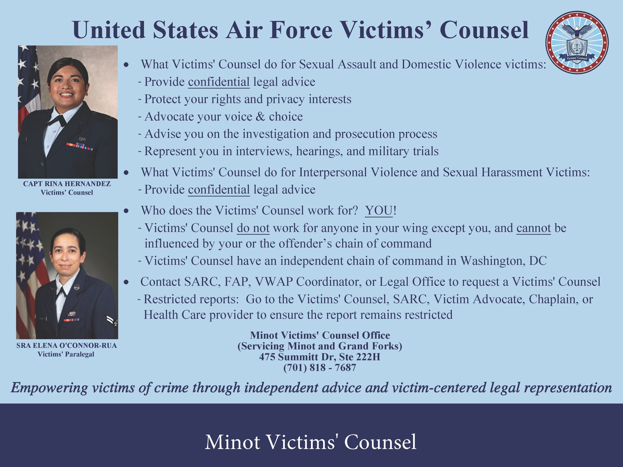 A graphic informing Team Minot of the Victims' Counsel's services. (Courtesy graphic)