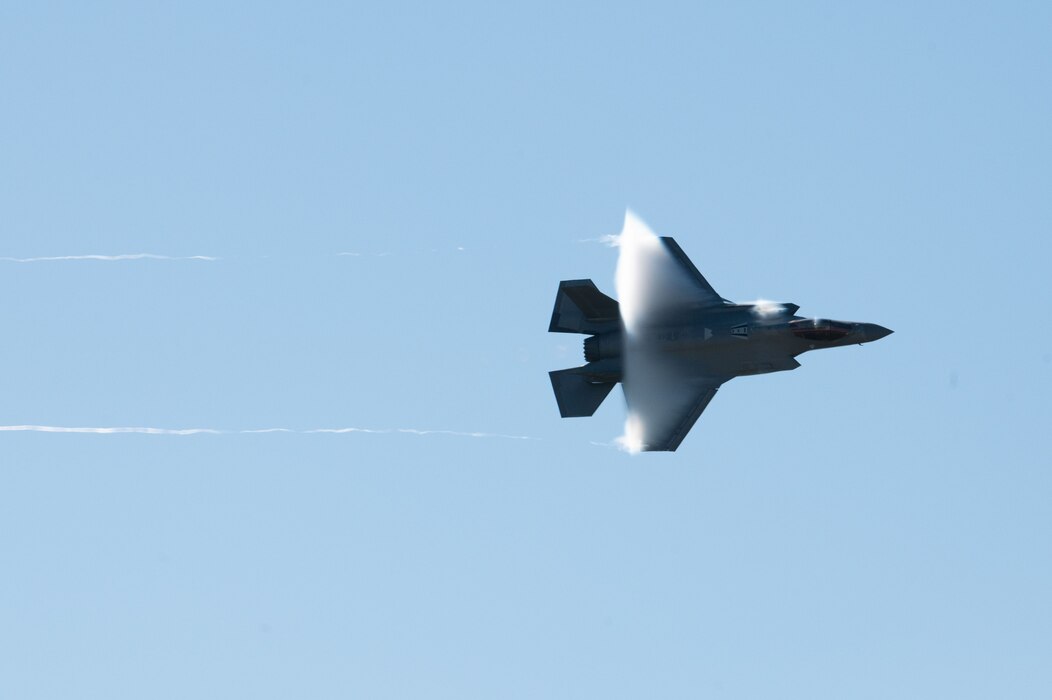 A U.S. Air Force F-35A Lightning II flies at the Arctic Lightning Air Show on Eielson Air Force Base, Alaska, July 21, 2023.