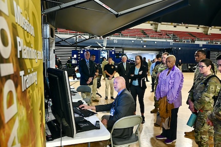 National Guard Bureau (NGB) J39 hosted a WMD-CST Capabilities Symposium allowing federal partners, state/local agencies, and civilian first responders to get an up-close look at the 33rd Weapons of Mass Destruction Civil Support Team (WMD-CST) at the D.C. Armory, Nov. 6, 2023. The team is able to deploy rapidly, respond to an incident within 90 minutes and assist local first-responders in determining the nature of a weapon of mass destruction or chemical, biological, radiological, nuclear, and explosive incidents. Earlier this year, the 33rd WMD-CST acquired a Vehicle-Mounted Radiological Detection System (VMRDS). (U.S. Air National Guard photo by Master Sgt. Arthur Wright)