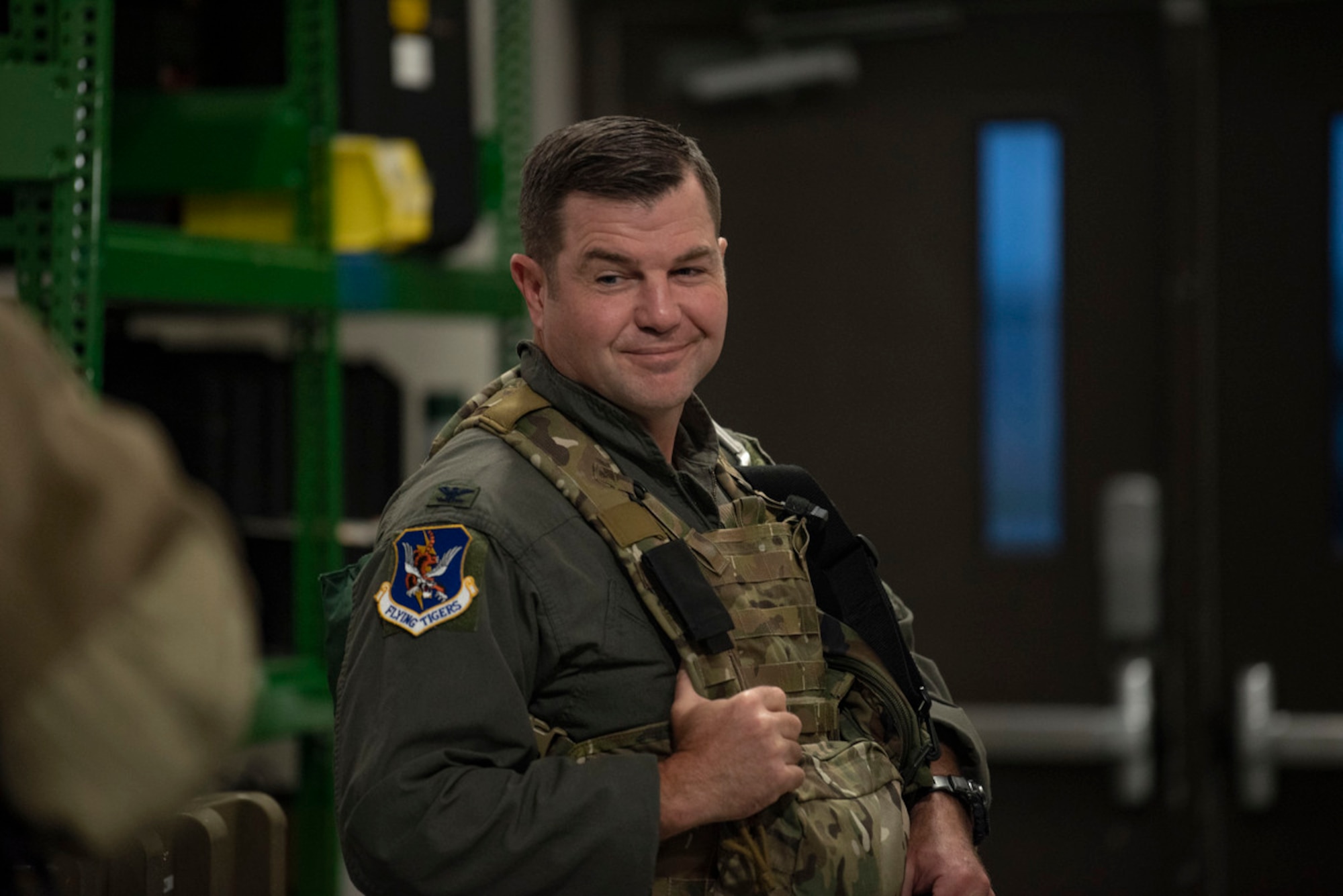 U.S. Air Force Col. Paul Sheets, 23rd Wing commander, prepares for a flight during Mosaic Tiger 24-1 at Moody Air Force Base, Georgia, Nov. 16, 2023. During exercise Mosaic Tiger 24-1, 23rd Wing leadership flew to a simulated contingency location at Avon Park Air Force Range, Florida to visit exercise participants and to experience the conditions of the simulated contingency location. (U.S. Air Force photo by Staff Sgt. Thomas Johns)