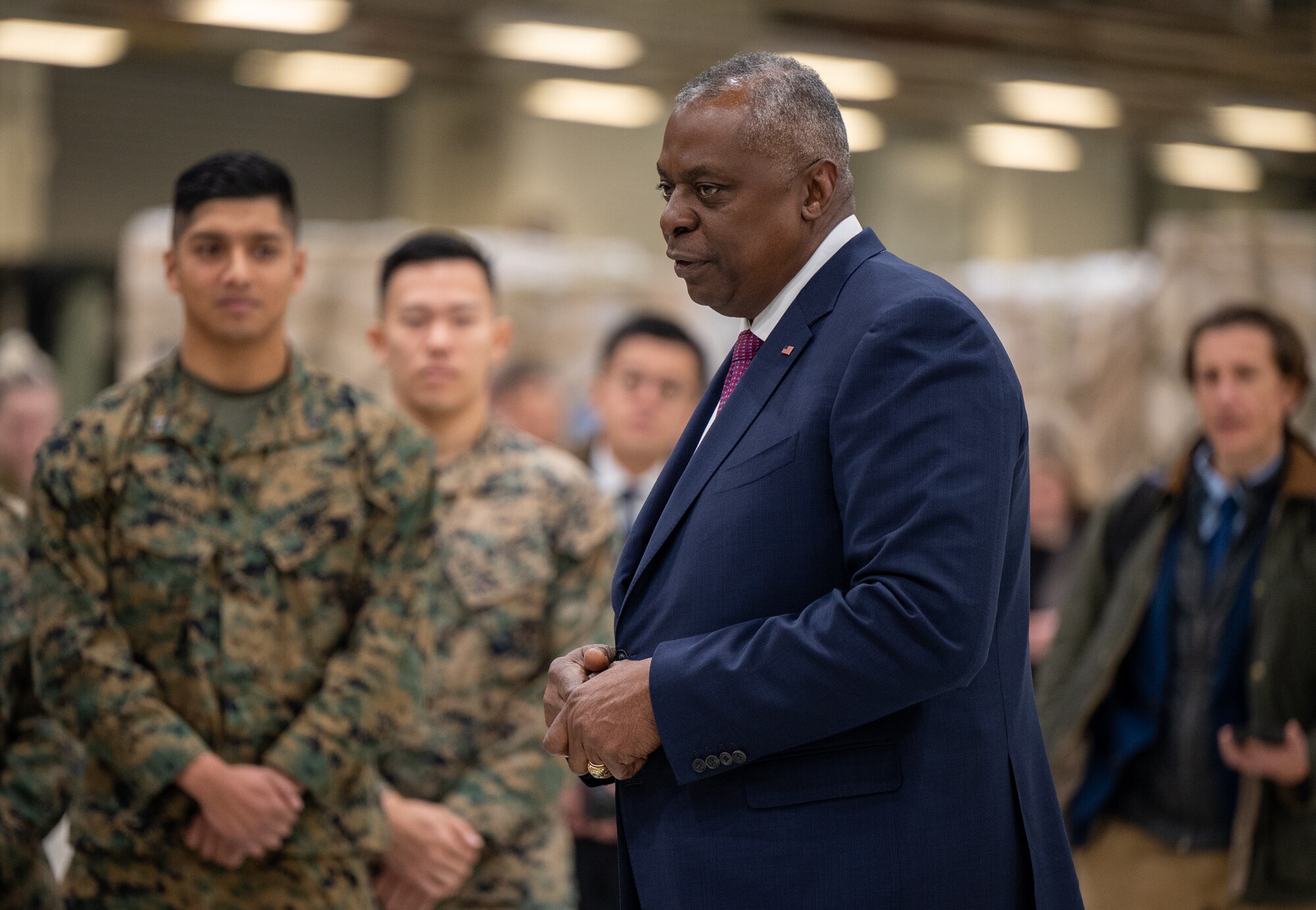 SECDEF engages with service members.