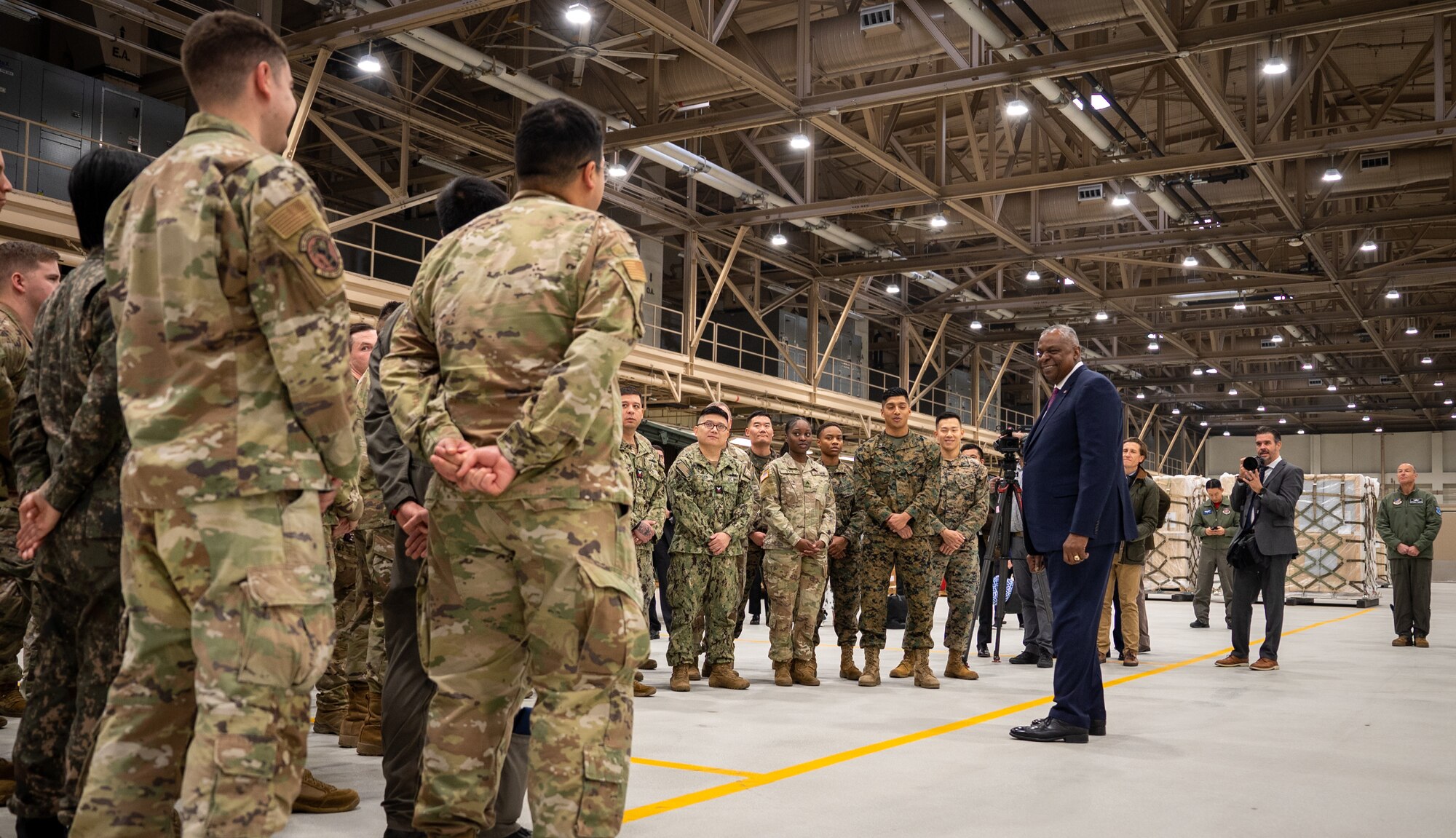 SECDEF engages with service members.