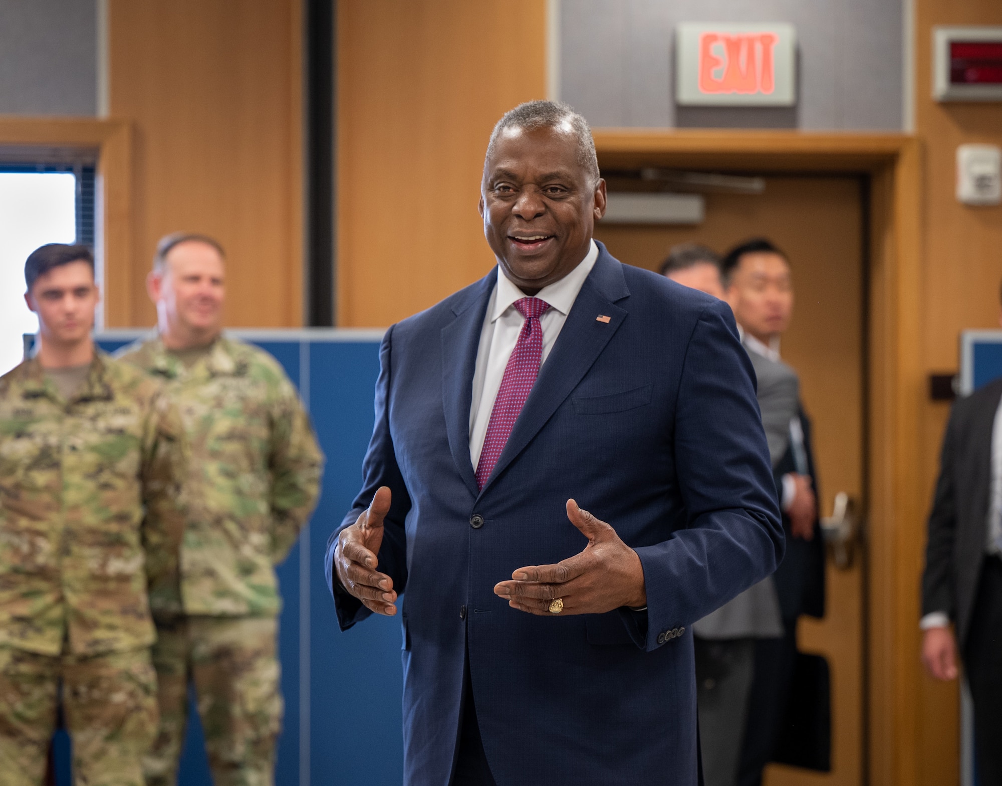 SECDEF engages with service members.