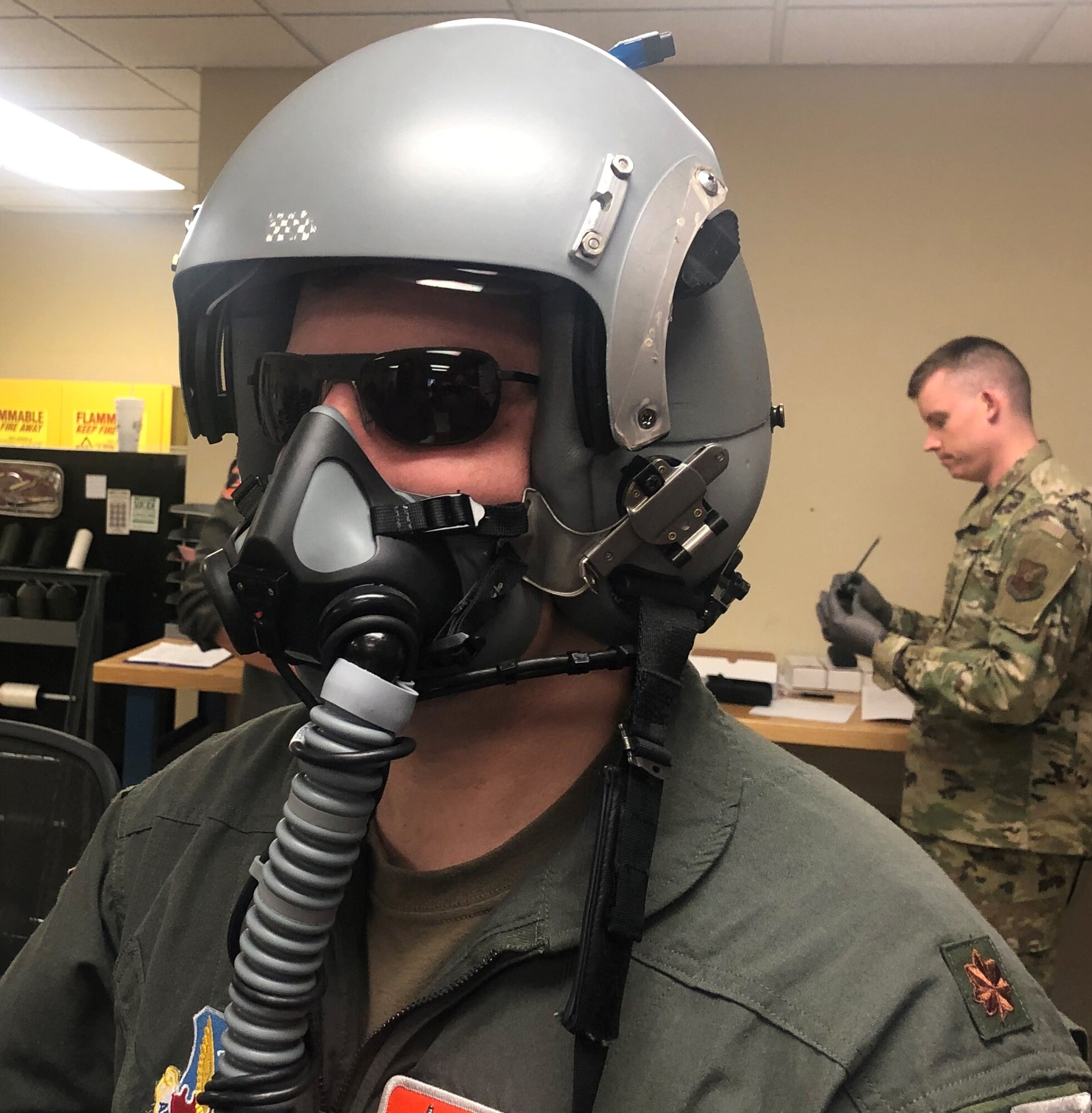 A B-52 aircrew member participating in a laser eye protection test. (U.S. Air Force/courtesy photo)