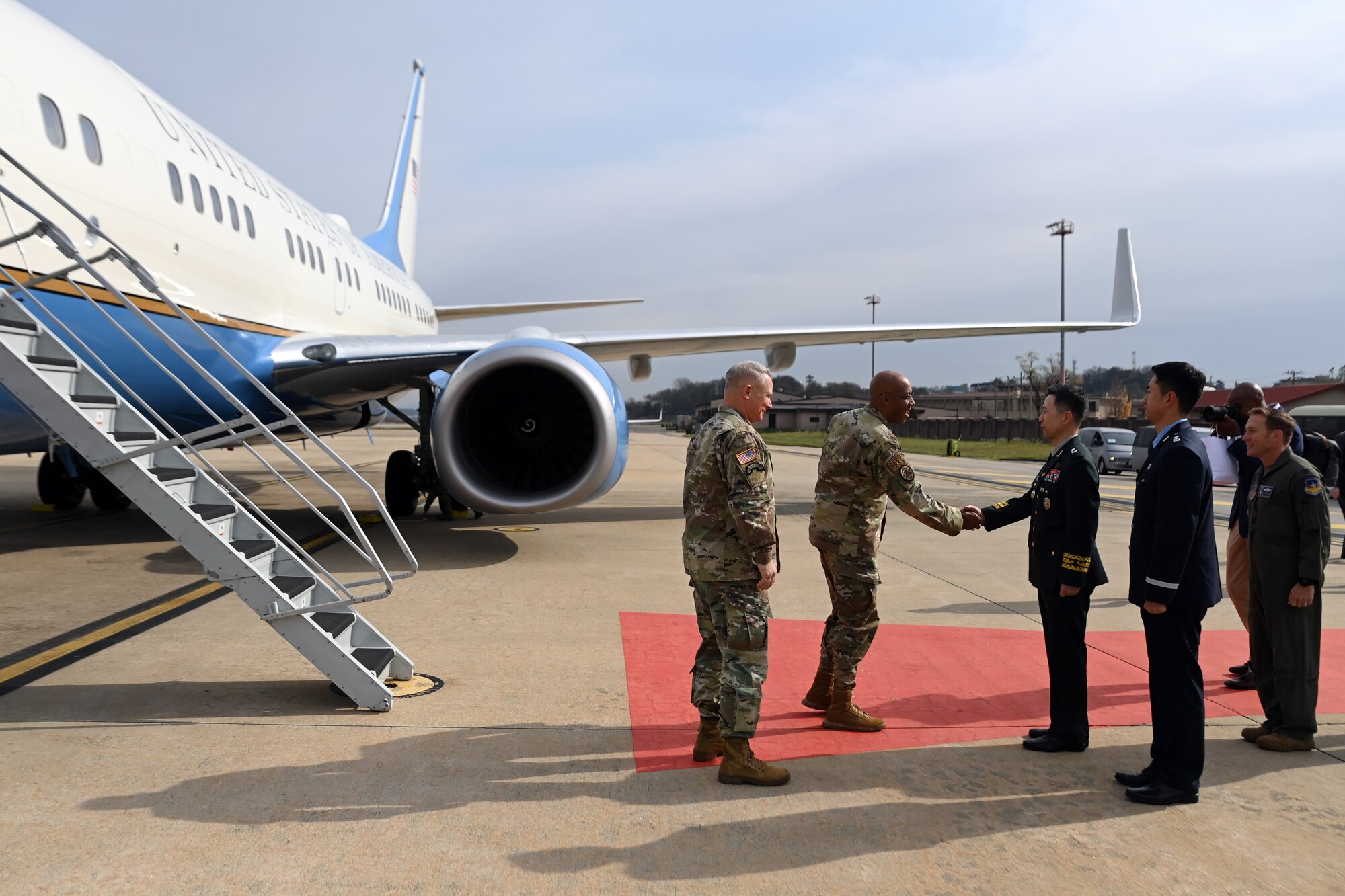 Chairman of the Joint Chiefs of Staff Gen. CQ Brown, Jr. arrives at Osan Air Base, Republic of Korea, Nov. 11, 2023.