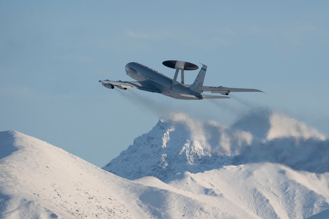 An E-3 Sentry Airborne Warning and Control System assigned to the 962nd Airborne Air Control Squadron takes off