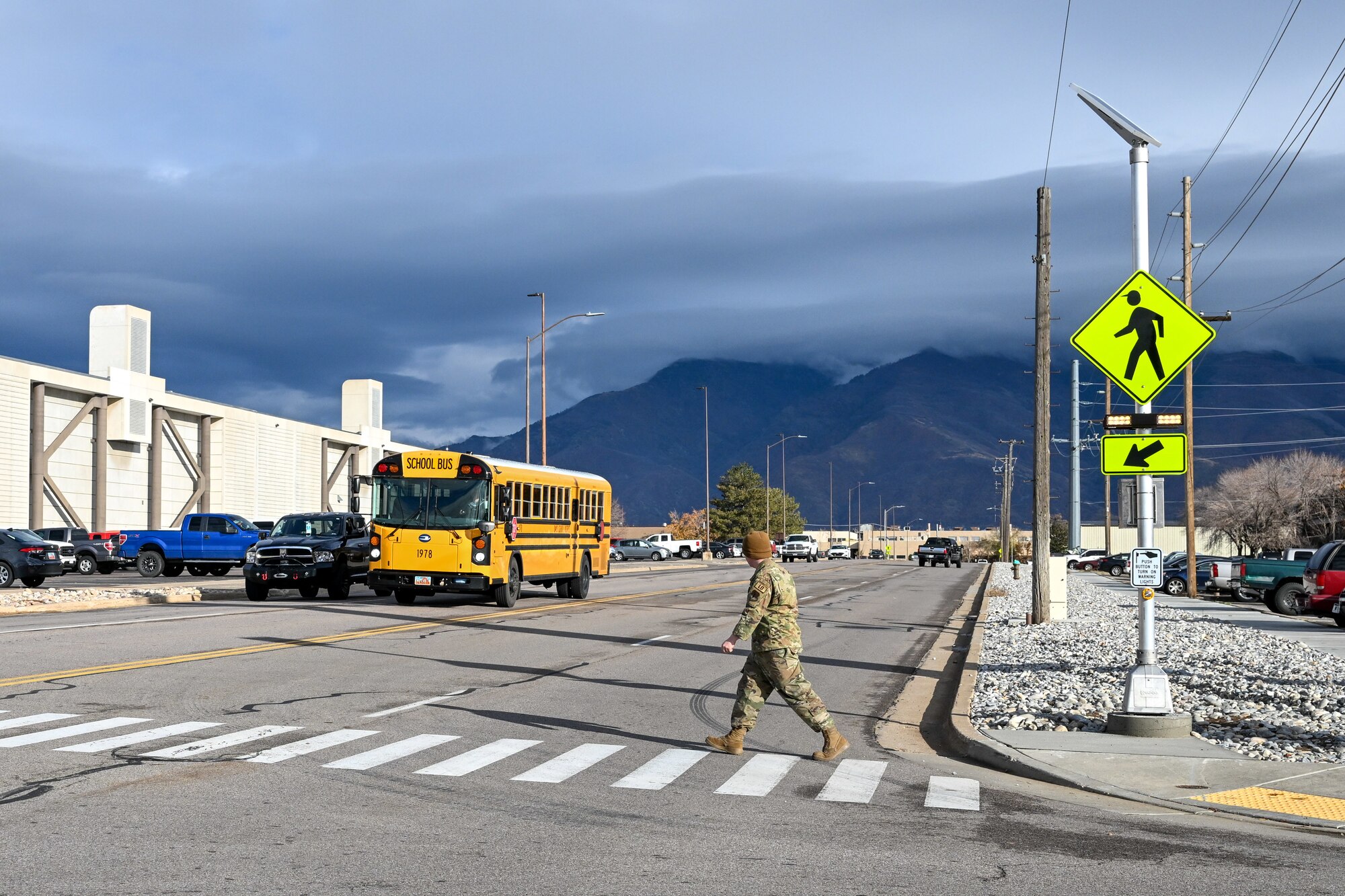 In an effort to improve pedestrian safety, flashing lights were added to the crosswalk at the intersection of D Street and 6th Street. Greg Hoffman, 75th Air Base Wing Chief of Safety, said the high volume of pedestrian and vehicle traffic at the intersection made crossing precarious at peak driving times and the flashing lights do a great job of drawing attention to the crosswalk, providing a safer crossing environment for our Airmen.