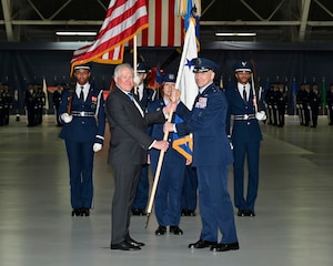 Secretary of the Air Force Frank Kendall and Air Force Chief of Staff Gen. David W. Allvin pose with the CSAF positional flag during Allvin’s welcome ceremony at Joint Base Andrews, Md., Nov. 17, 2023. Allvin was officially sworn in as the 23rd Air Force chief of staff on Nov. 2, 2023, at the U.S. Air Force Academy in Colorado Springs, Colo. (U.S. Air Force photo by Eric Dietrich)
