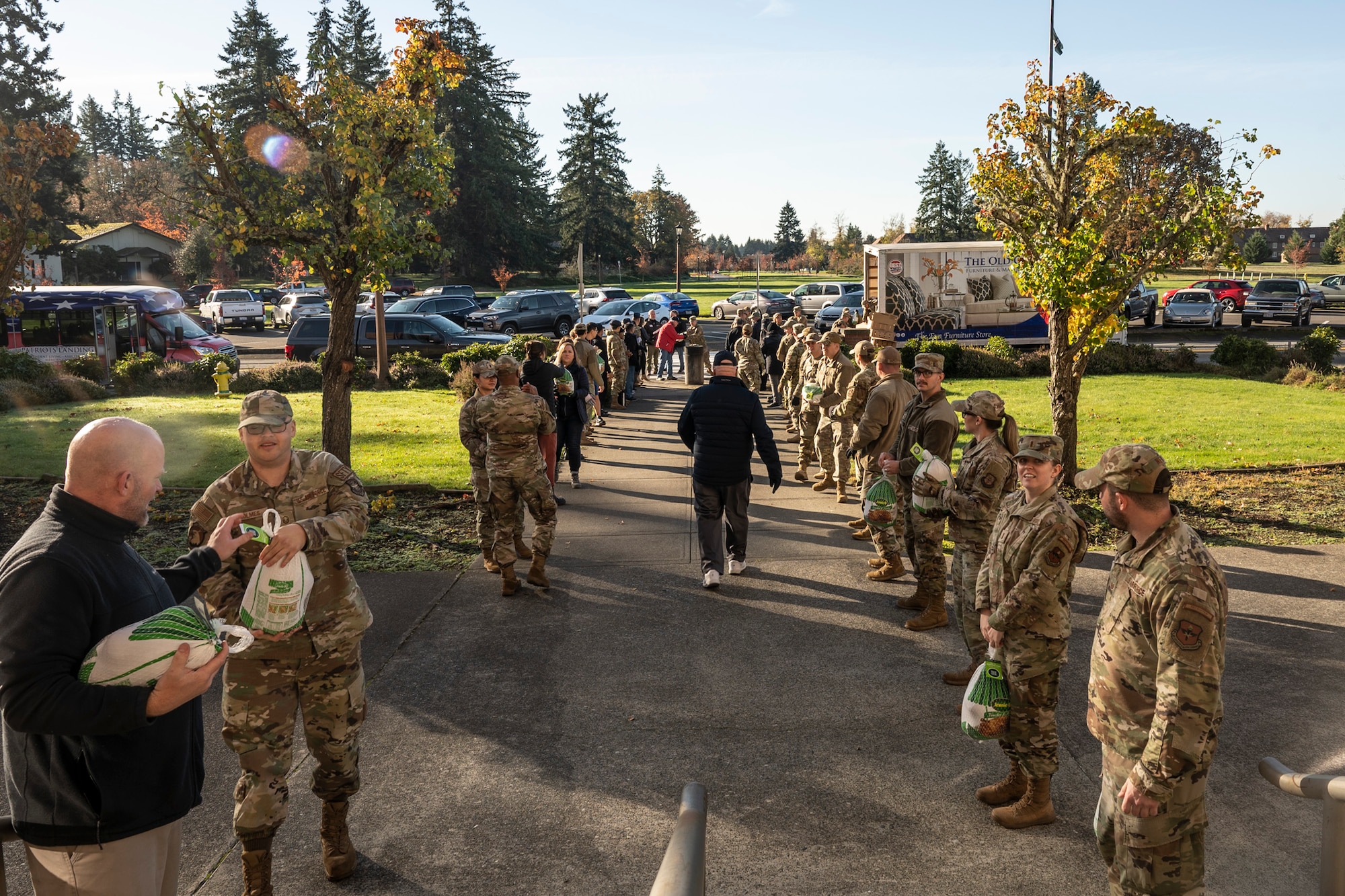 Operation Turkey Drop is an event in which the community, local businesses and leadership from around JBLM give out turkeys to Team McChord Airmen and their families in celebration of Thanksgiving.