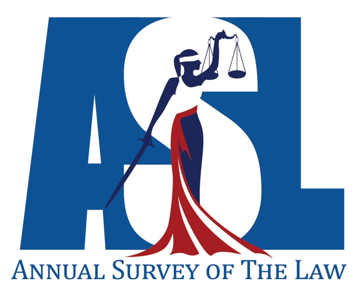Annual Survey of The Law logo. Text letters A S L with illustrated image of lady justice in the middle of the S.