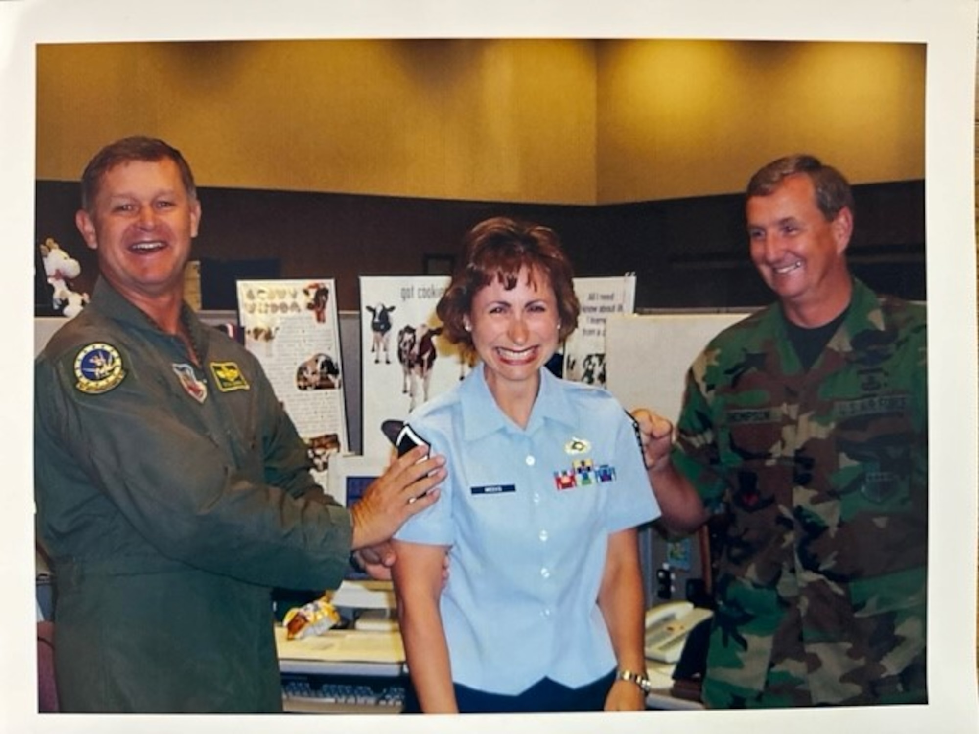 Courtesy photo of U.S. Air Force Master Sgt. (Ret.) Misti Wickersham during her Stripes for Exceptional Performers promotion ceremony in 2003, released to the 81st Training Wing at Keesler Air Force Base, Mississippi, Nov. 20, 2023.