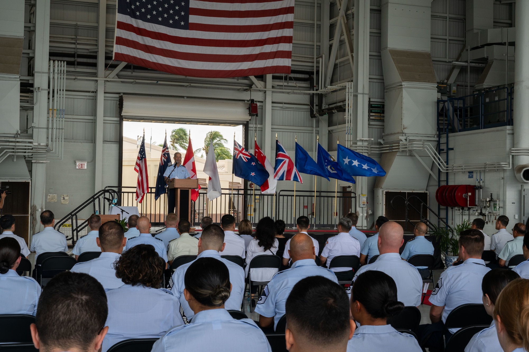 U.S. Air Force Gen. Ken Wilsbach, Pacific Air Forces commander, delivers a keynote address during the graduation ceremony of the inaugural Inter-Pacific Air Forces Academy class, Joint Base Pearl Harbor-Hickam, Hawaii, November 16, 2023. IPAFA is a leadership course that includes all Allies and partners throughout the Indo-Pacific. In total, 19 people graduated the two-week long course of which 13 were international students from various Indo-Pacific and European countries. (U.S. Air Force photo by Tech. Sgt. Hailey Haux)