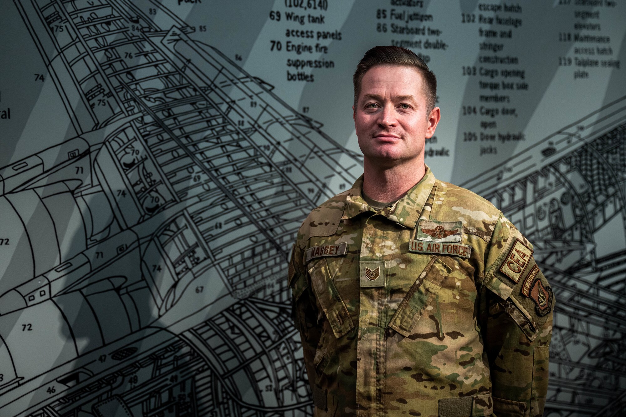 Tech. Sgt. Christopher Massey, 535th Airlift Squadron loadmaster, shares his story about being in the right place at the right time at Joint Base Pearl Harbor-Hickam, Hawaii, Nov. 1, 2023. Massey was recently nominated for an achievement medal and an award for his exemplary actions. (U.S. Air Force photo by Senior Airman Makensie Cooper)