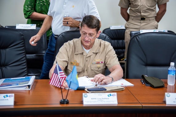 KOROR, Palau (Nov. 16, 2023) - Rear Adm. Gregory Huffman, the U.S. Indo-Pacific Command (INDOPACOM) Senior Military Official for the Republic of Palau, along with Palau President Surangel Whipps, Jr., and senior leaders from INDOPACOM and Palau held the bilateral Joint Committee Meeting (JCM) Nov. 16-17. 



The JCM is in accordance with the Compact of Free Association (COFA) Title III: Security and Defense Relations, and enables ongoing dialogue between nations, which prove to enhance security and defense responsibilities in the region. 



(U.S. Navy photo by Lt. Cmdr. Katie Koenig)