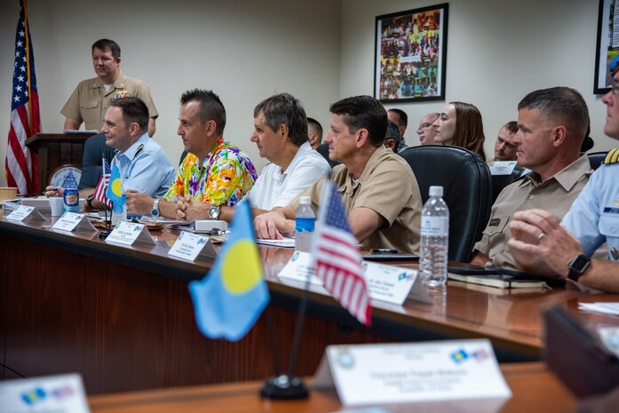 KOROR, Palau (Nov. 16, 2023) - Rear Adm. Gregory Huffman, the U.S. Indo-Pacific Command (INDOPACOM) Senior Military Official for the Republic of Palau, along with Palau President Surangel Whipps, Jr., and senior leaders from INDOPACOM and Palau held the bilateral Joint Committee Meeting (JCM) Nov. 16-17. 



The JCM is in accordance with the Compact of Free Association (COFA) Title III: Security and Defense Relations, and enables ongoing dialogue between nations, which prove to enhance security and defense responsibilities in the region. 



(U.S. Navy photo by Lt. Cmdr. Katie Koenig)