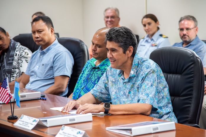 KOROR, Palau (Nov. 16, 2023) - Rear Adm. Gregory Huffman, the U.S. Indo-Pacific Command (INDOPACOM) Senior Military Official for the Republic of Palau, along with Palau President Surangel Whipps, Jr., and senior leaders from INDOPACOM and Palau held the bilateral Joint Committee Meeting (JCM) Nov. 16-17. 



The JCM is in accordance with the Compact of Free Association (COFA) Title III: Security and Defense Relations, and enables ongoing dialogue between nations, which prove to enhance security and defense responsibilities in the region. 



(U.S. Navy photo by Lt. Cmdr. Katie Koenig)