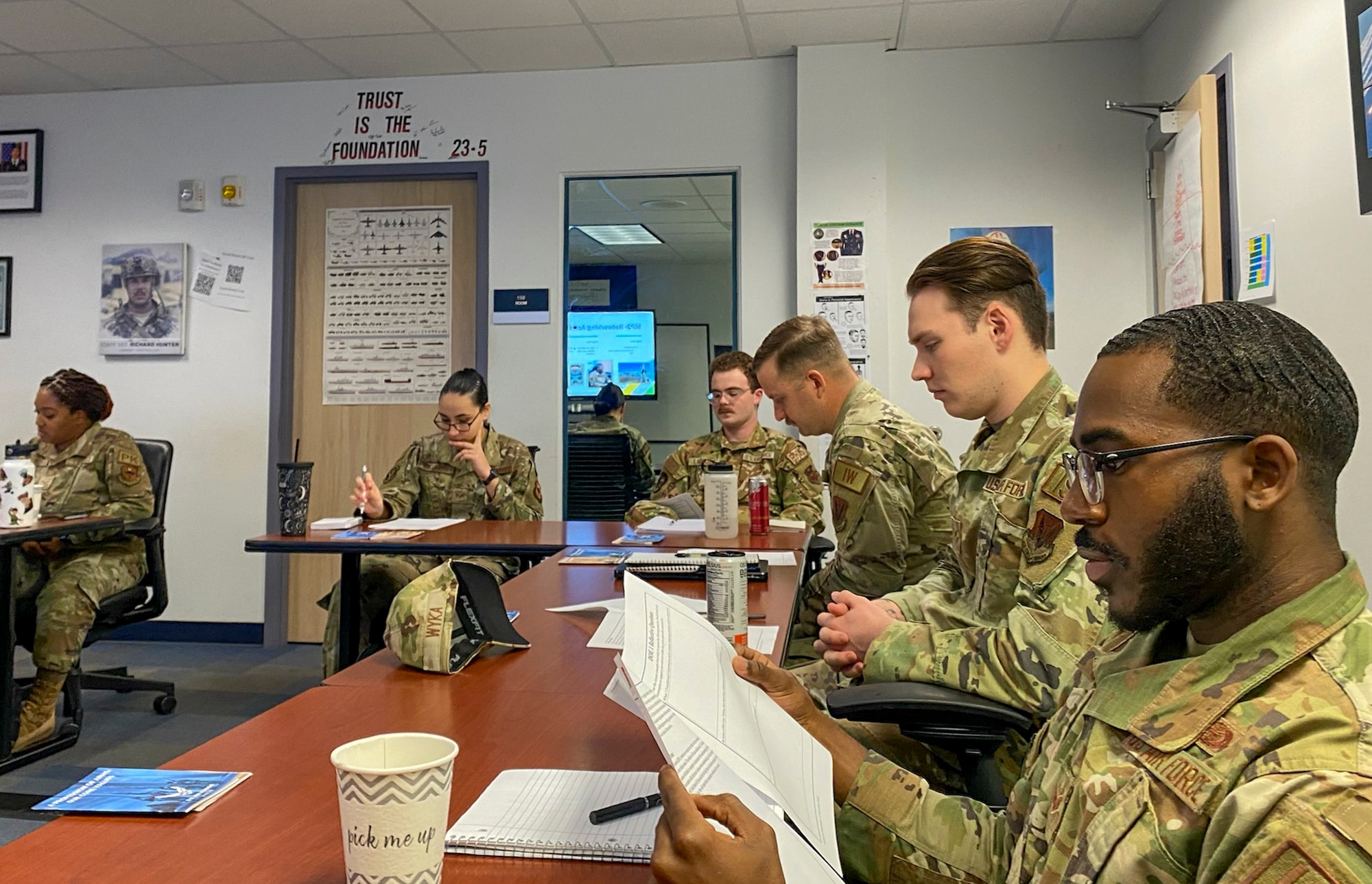 Students work on a course exercise during the inaugural initial operational capability of the Junior Enlisted Foundations 300 course at the Robert D. Gaylor Noncommissioned Officer Academy on Joint Base San Antonio-Lackland, Nov. 13, 2023. (Courtesy photo)
