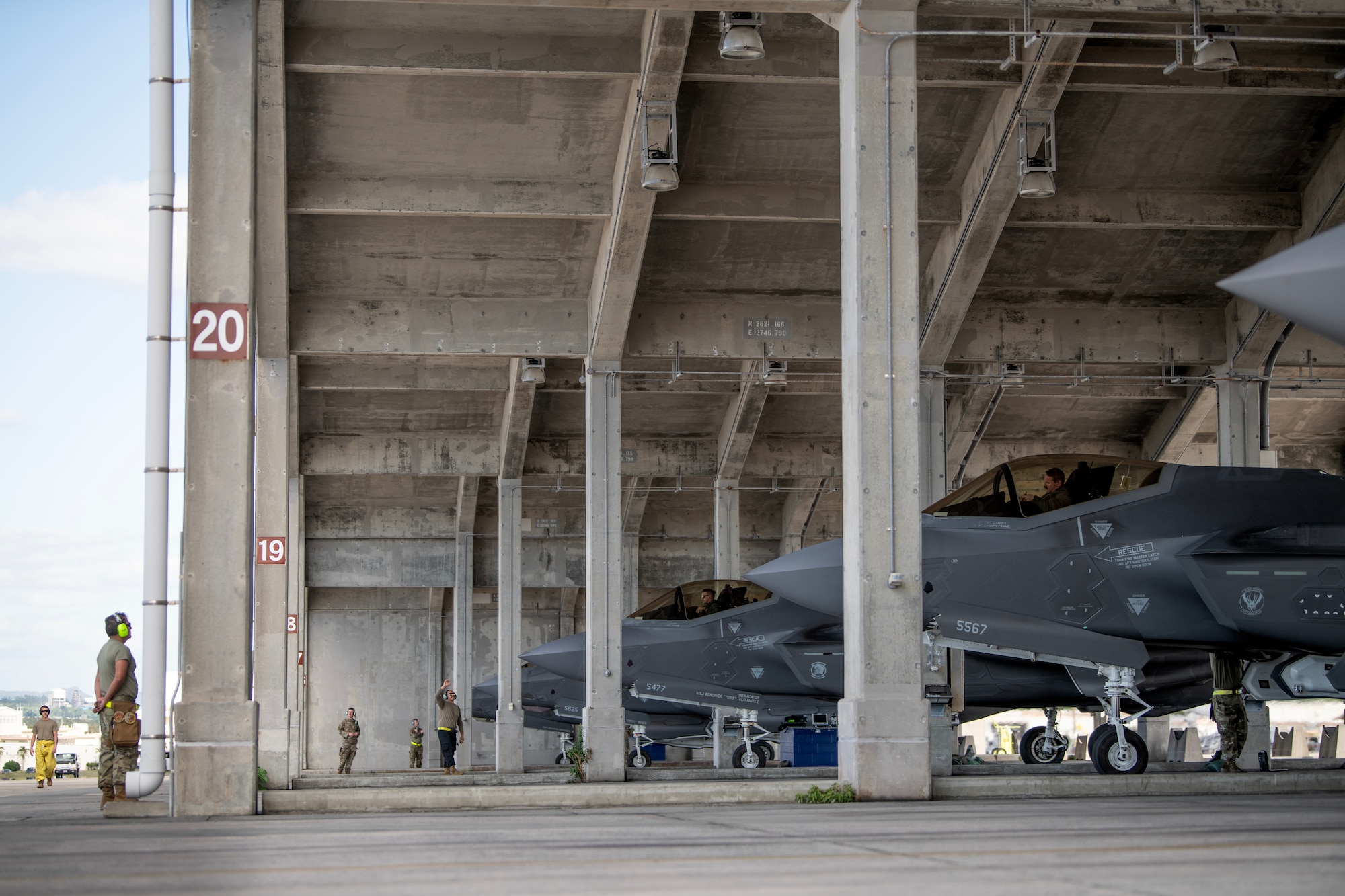 F-35A Lightning II aircraft assigned to the 4th Fighter Squadron, Hill Air Force Base, Utah, arrive at Kadena Air Base, Japan, Nov. 20, 2023. During their deployment to Kadena, the 4th FS will have the opportunity to exchange tactics, techniques and procedures with a variety of flying units and support deterrence measures throughout  the Indo-Pacific theater. (U.S. Air Force photo by Staff Sgt. Jessi Roth)