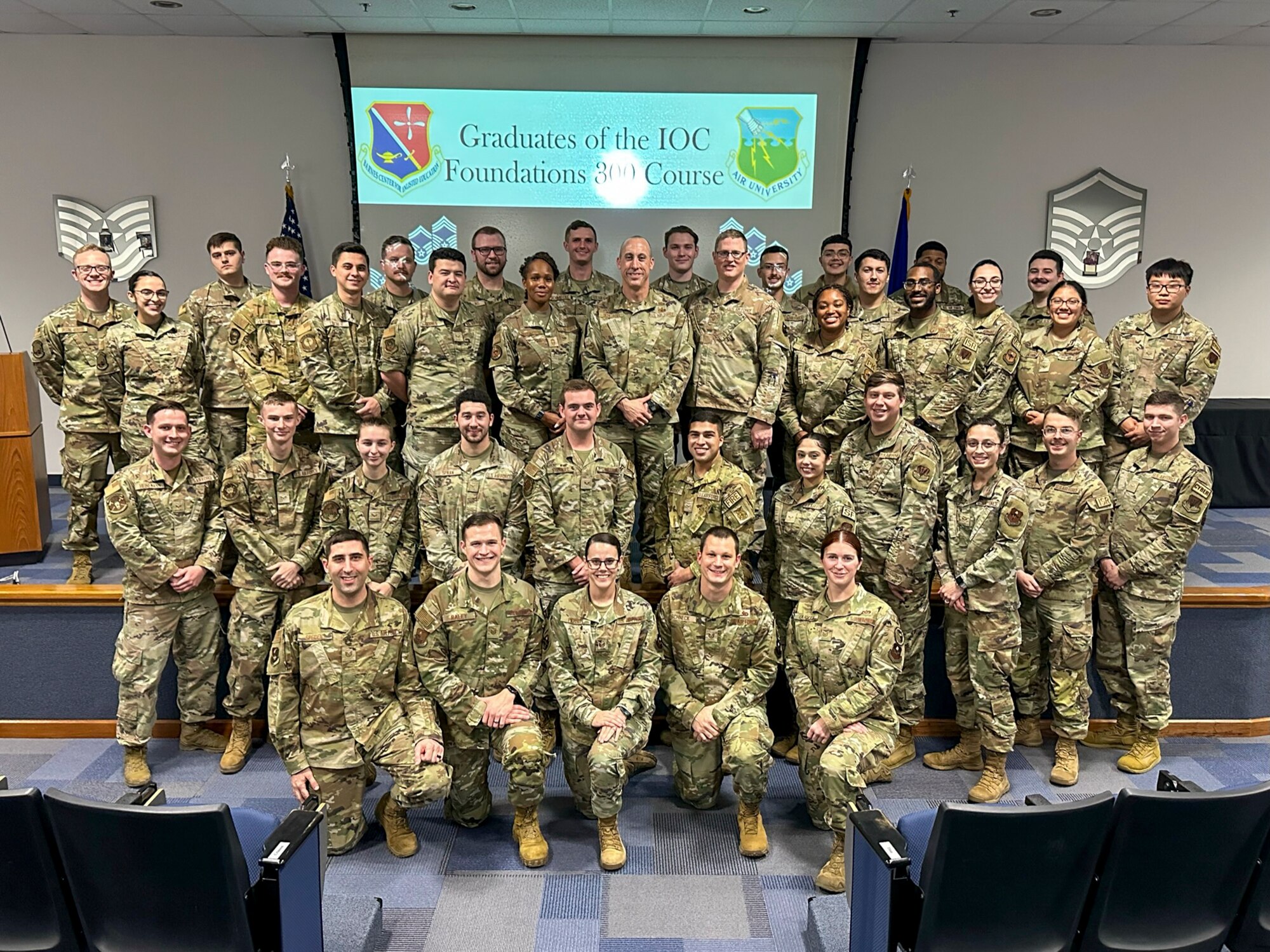 Students and instructors from the inaugural initial operational capability of the Junior Enlisted Foundations 300 course take a group photo at the Robert D. Gaylor Noncommissioned Officer Academy on Joint Base San Antonio-Lackland, Nov. 16, 2023. (Courtesy photo)