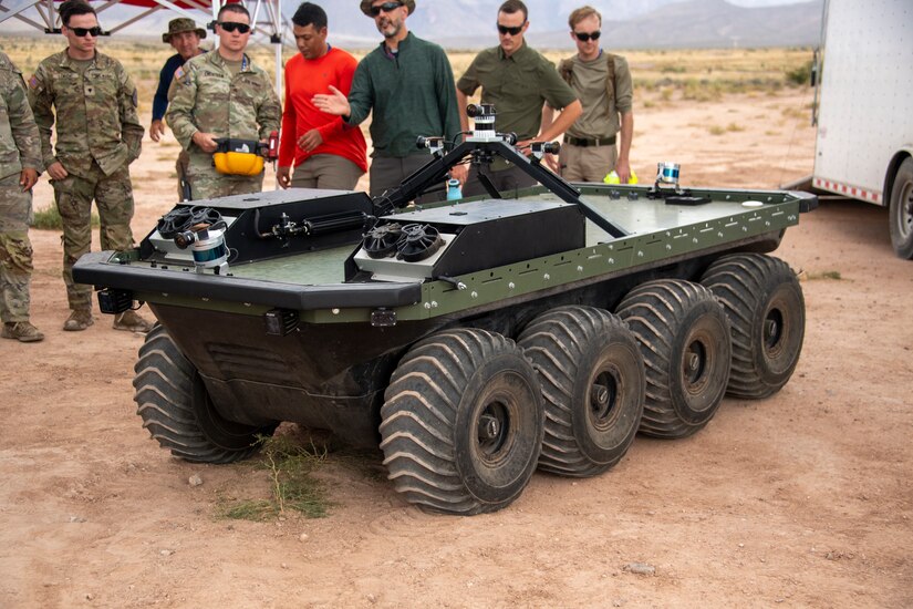 ERDC Robotics for Engineer Operations (REO) Team demonstrating their Unmanned Ground Vehicles (UGV) at the 2023 Position, Navigation, Timing Assessment Experiment (PNTAX).3