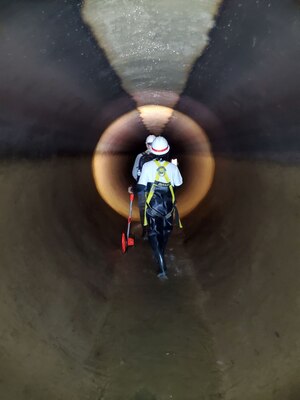 Washington Aqueduct staff conducts a visual inspection of the Old Conduit, March 2022.