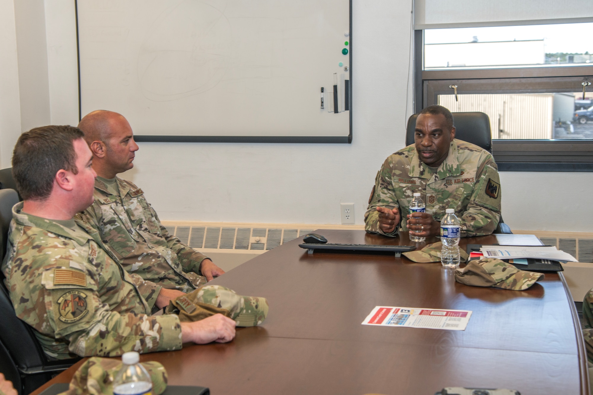 A photo of Chief Master Sgt. Maurice L. Williams speaking to Airmen of the 177th Fighter Wing.