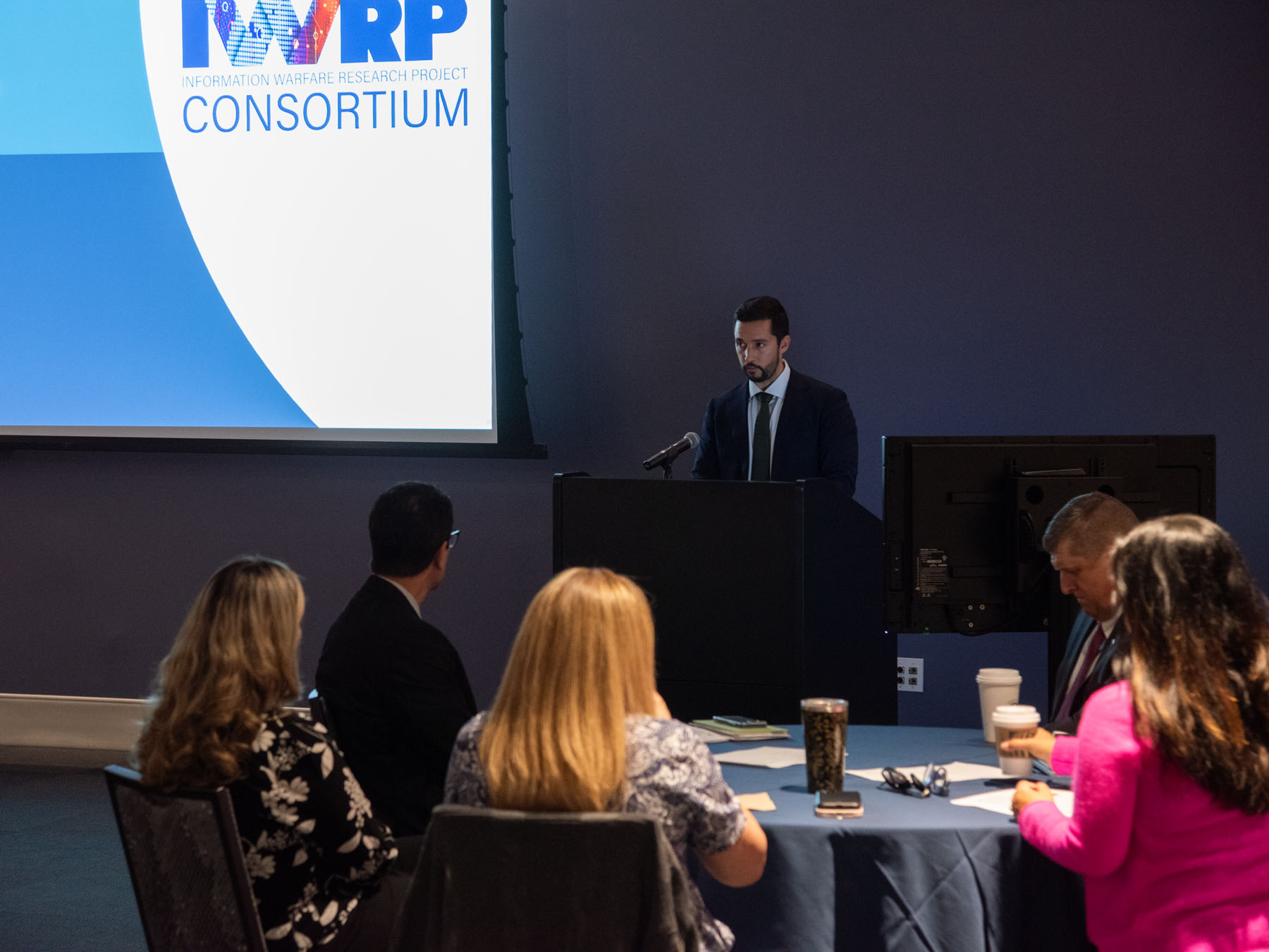 Giancarlo Dumenigo, Information Warfare Research Project (IWRP) agreements officer, presents to industry partners on Oct. 11 during a Solicitation Industry Day for IWRP 3, the next iteration of the Navy’s rapid prototyping initiative.