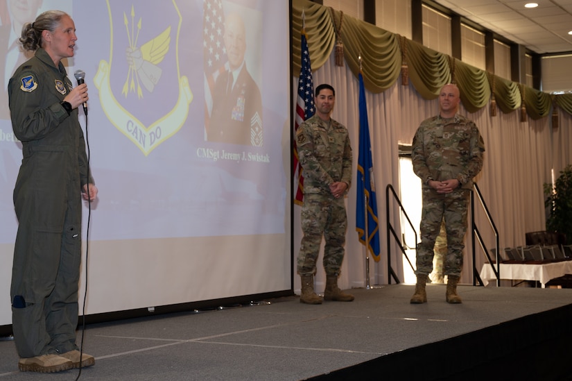 Members from the 305th Air Mobility Wing are recognized during the third quarter awards.