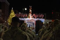 A float, built and accompanied by over 50 Airmen of the 109th Airlift Wing, New York Air National Guard, navigates the route of the city of Schenectady's 2023 Holiday Parade. The wing served as grand marshal of the parade in celebration of the unit's 75th anniversary.