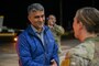 Ashish S. Vazirani, acting Under Secretary of Defense for Personnel and Readiness, thanks Maj. Lacey Koelling, 2nd Maintenance Squadron commander during his visit to the Corrosion Control Facility at Barksdale Air Force Base, Louisiana, Nov. 14, 2023. During his visit, Vazirani met with 2nd Bomb Wing leadership, Defenders, and Maintenance Airmen to discuss quality of life issues. (U.S. Air Force photo by Senior Airman Nia Jacobs)