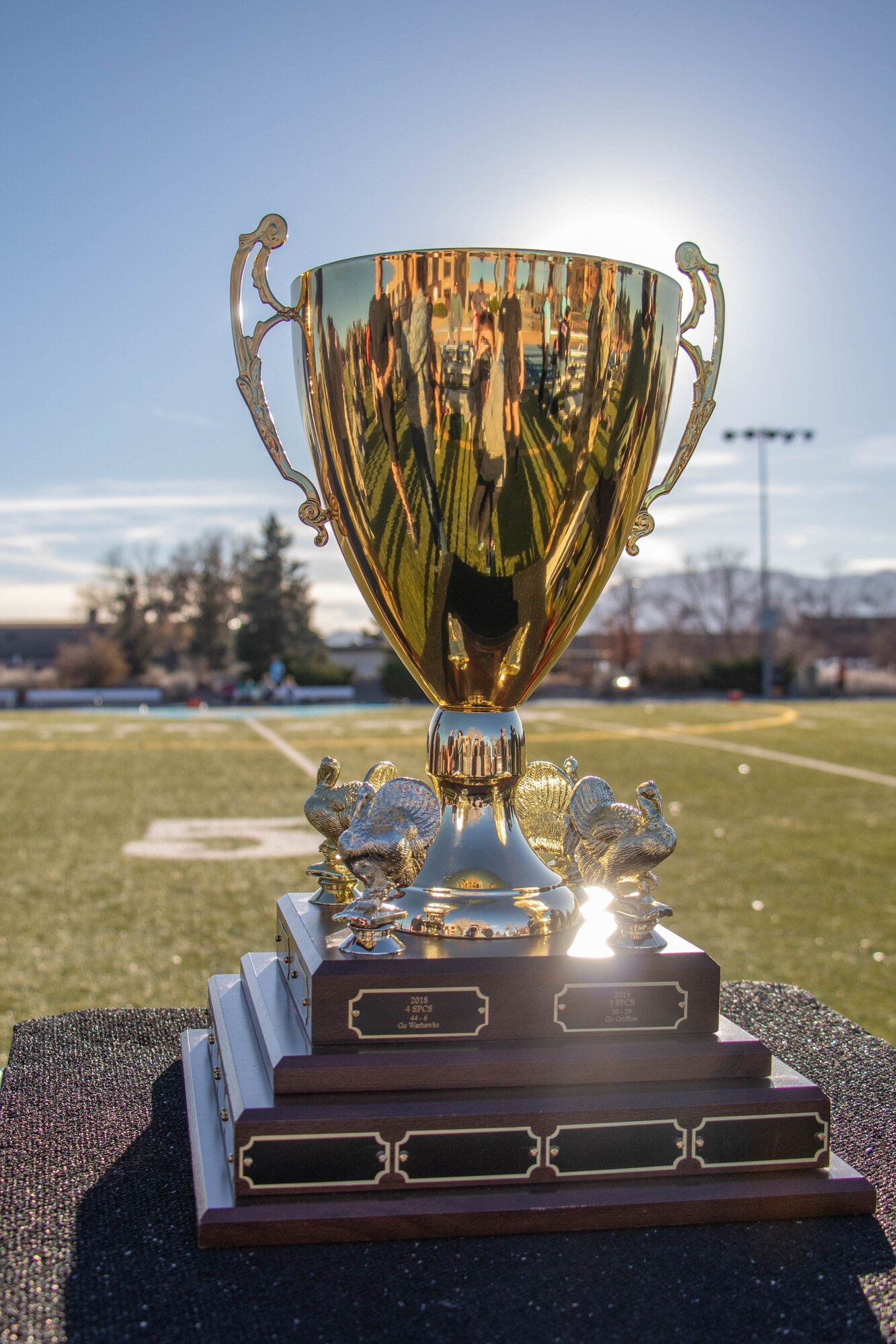 Guardians from Space Delta 3 – Space Electromagnetic Warfare participated in the Delta’s annual flag football tournament at Peterson Space Force Base Nov. 16, 2023. Winners of the tournament took home the elusive Turkey Bowl trophy. (U.S. Space Force photo by Emily Peacock)