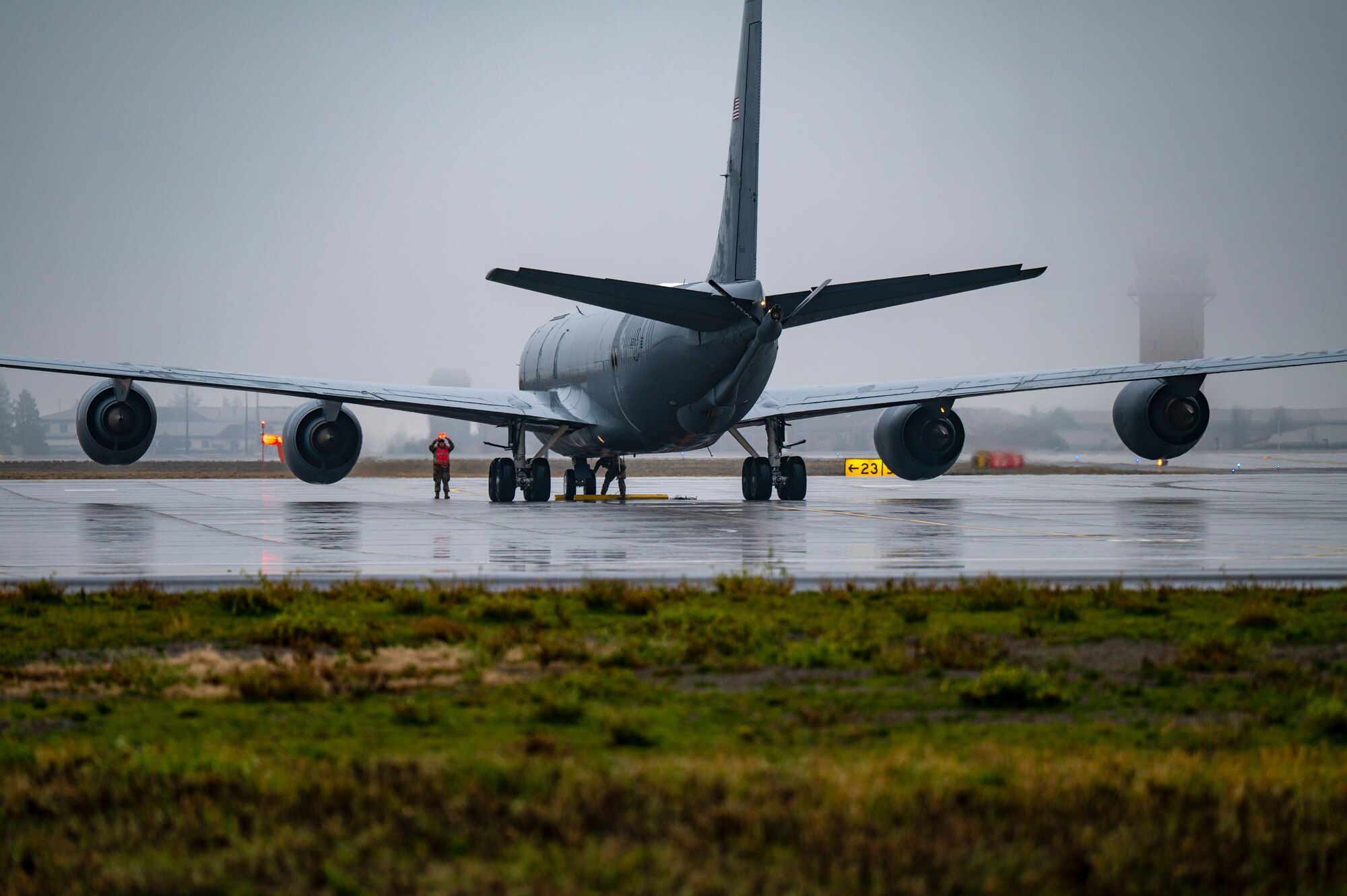 KC-135 is marshalled